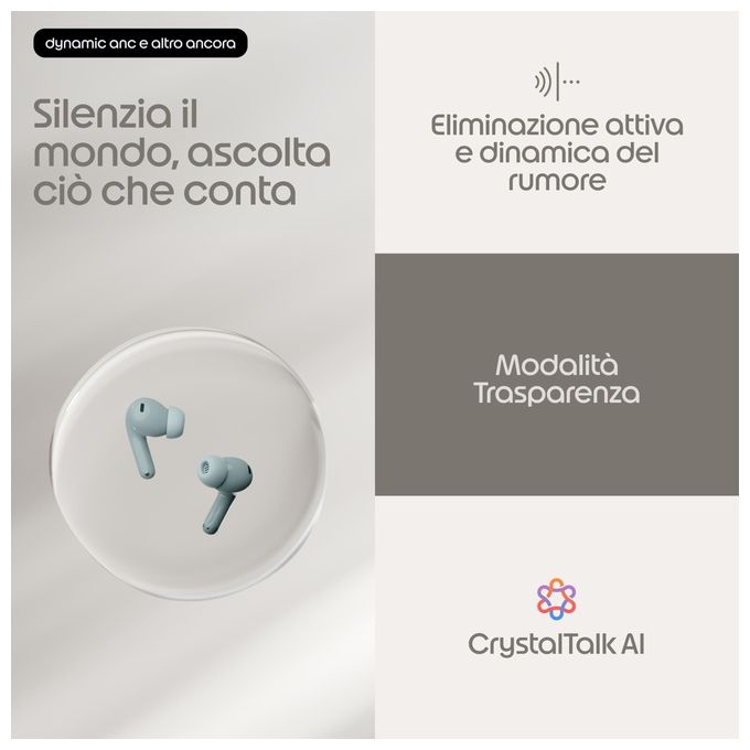 Motorola PG38C08170 Moto Buds 2 Auricolare Wireless In-ear con Cancellazione Attiva del Rumore fino a 55dB e 6 Microfoni per Chiamate Cristalline Bluetooth 6.0 Audio Hi-Res LHDC fino a 11 Ore di Autonomia IP54 colore PANTONE Gray Mist