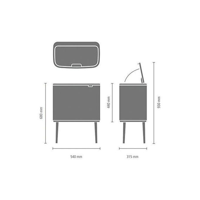 Brabantia 8710755316043 Bo Touch Bin Pattumiera 3 x 11 litri Cerniera Soft-Touch colore Platinum