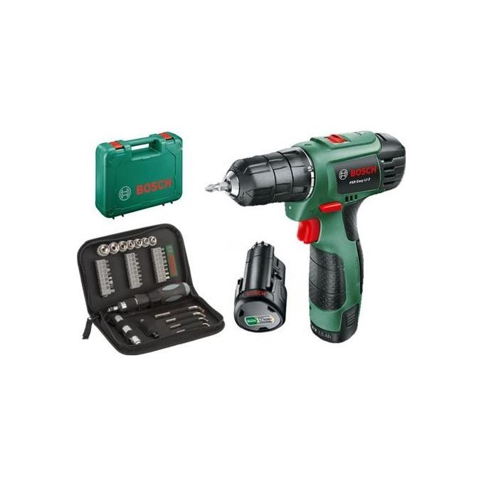 Bosch PSR EASY LI-2 Trapano Avvitatore a Batteria 10,8V 1,5Ah 2 Velocita' Mandrino 10mm Kit Accessori 38 pz colore Verde