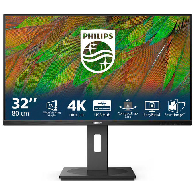 Philips 32B1N3800-00 Serie 3000 Monitor 32'' UHD 4K 3840x2160 60Hz Pannello VA Flicker Free LowBlue Mode Altoparlanti Integrati USB Hub Regolazione Altezza VESA 100x100 colore Nero