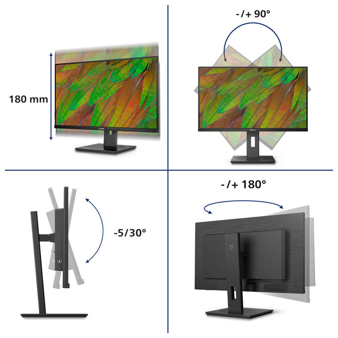 Philips 32B1N3800-00 Serie 3000 Monitor 32'' UHD 4K 3840x2160 60Hz Pannello VA Flicker Free LowBlue Mode Altoparlanti Integrati USB Hub Regolazione Altezza VESA 100x100 colore Nero