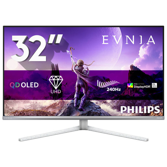 Philips 32M2N8900P-00 Evnia Monitor 31,5'' QD-OLED 4K UHD 240Hz 0,03ms HDR TrueBlack 400 KVM USB-C colore Bianco