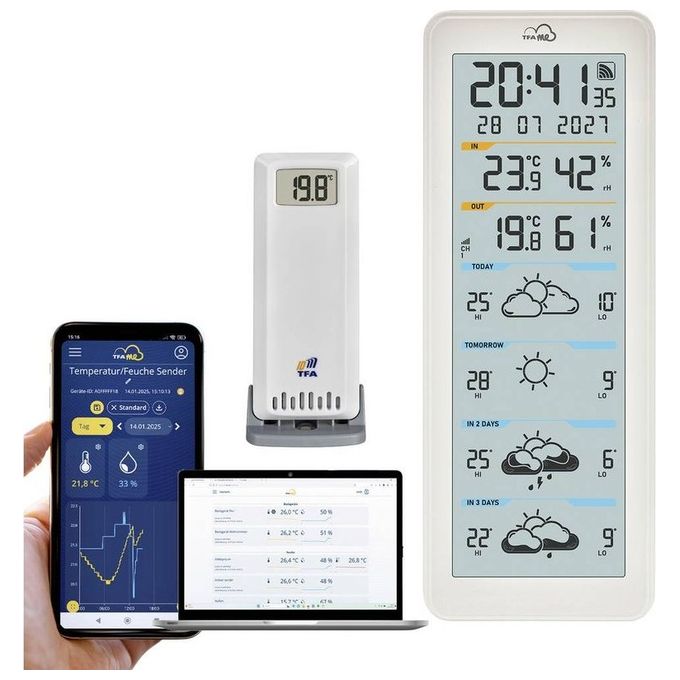 TFA 35.8108.02 TFA.me ID-06 Stazione meteo WLAN Previsioni 4 giorni con sensore esterno wireless e portale online TFA.me fino a 50 sensori colore Bianco