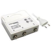 Metronic 414113 Amplificatore TV da Interno VHF UHF 1 Ingresso 2 Uscite Filtro LTE 5G Guadagno Regolabile colore Bianco