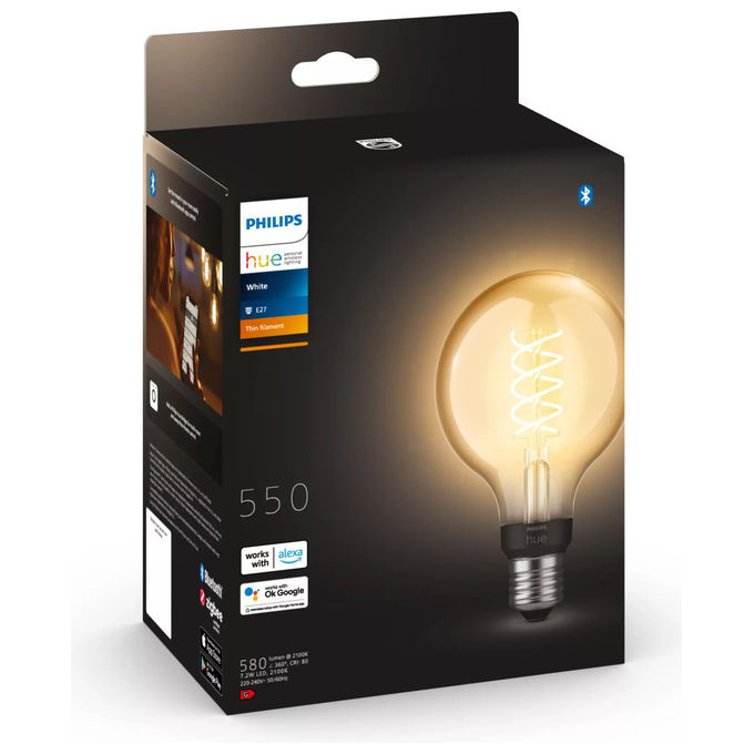Philips 929003051901 Hue White Filament Lampadina LED E27 Dimmerabile 7.2 W 2100 K 550 lm colore Bianco morbido