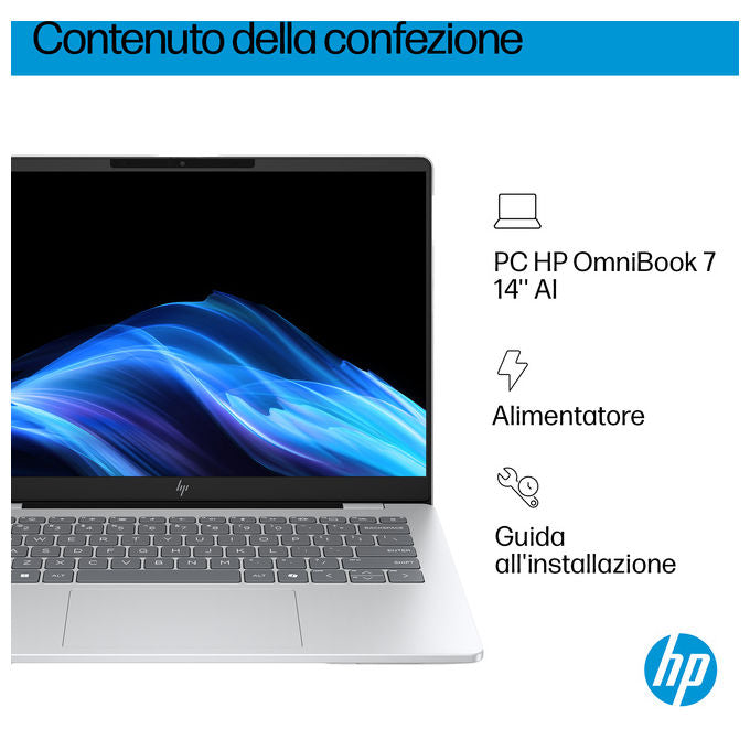 HP D3ZP0EA OmniBook 7 AI Computer portatile Intel Core Ultra 7 255U 16 GB LPDDR5-SDRAM 1 TB SSD Wi-Fi 6E Windows 11 Home colore Argento