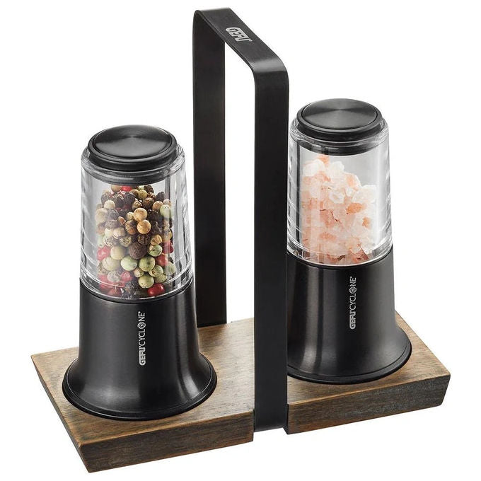Gefu G-34642 X-Plosion Set di macina sale e pepe con meccanismo in ceramica regolabile e vassoio colore Nero