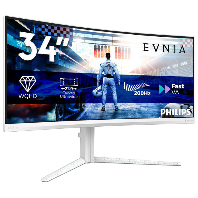 Philips 34M2C5601QA Monitor 34 pollici Curvo UW-QHD 3440x1440 200Hz Fast VA 1ms HDR10 FreeSync Premium colore Bianco