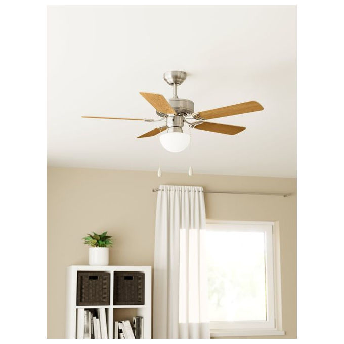 Eglo 35074 Cadiz Ventilatore da Soffitto con Luce E27 5 Pale MDF Reversibili Motore AC 55W Ø 106,6 cm colore Nichel Satinato