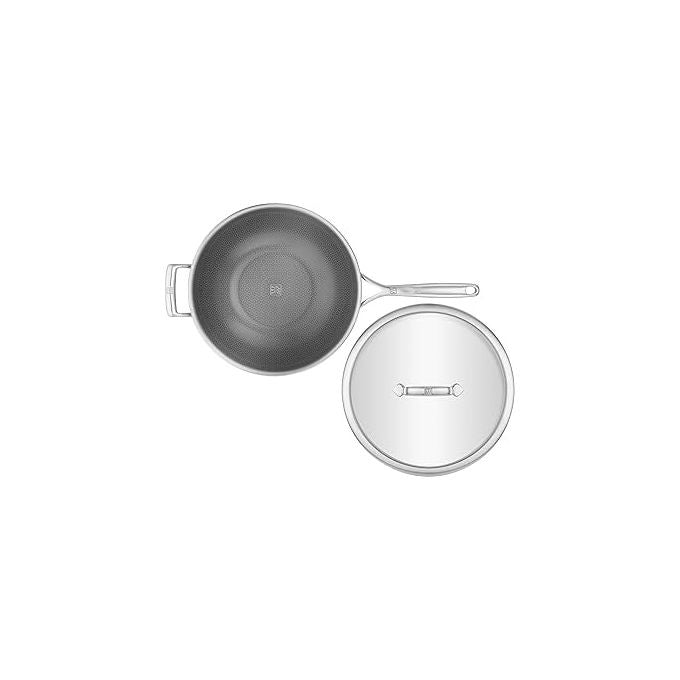 ZWILLING 1034499 Peak Wok con coperchio in vetro 30 cm acciaio inox 18-10 rivestimento CERAFORCE HyCoat adatto induzione e lavastoviglie colore Argento