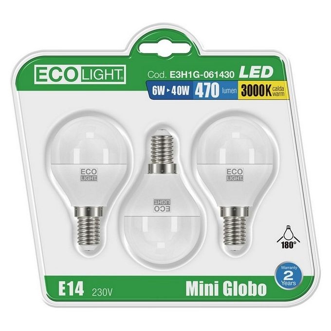Lampadina Led Miniglobo 6W E14 3 Pz