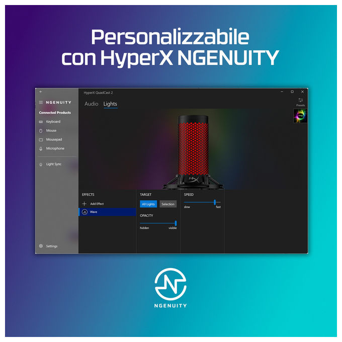 HyperX 872V1AA QuadCast 2 Microfono USB per Podcast 96 kHz 24 bit 100 dB SNR 3 m cavo colore Nero