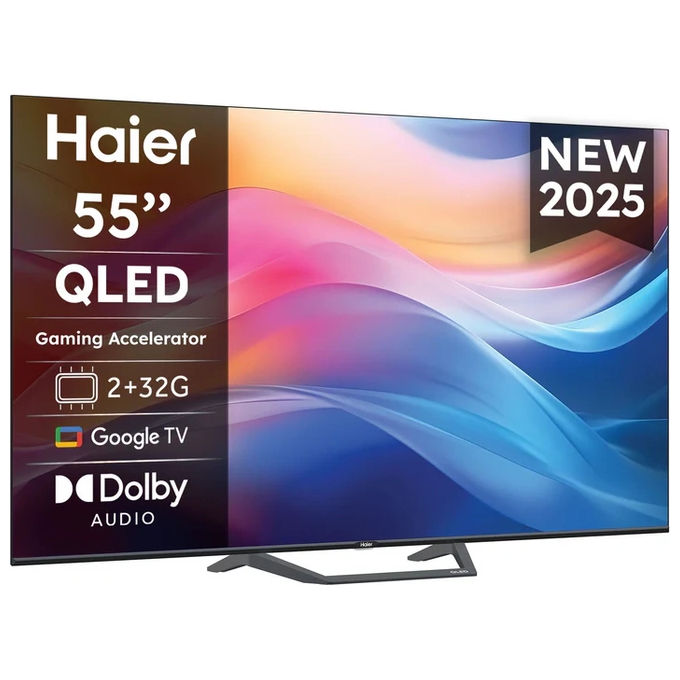 Haier smart tv 55 pollici QLED 4K, H55S80FUX, Google TV, 120Hz gaming, HDR10, Dolby Audio, nero