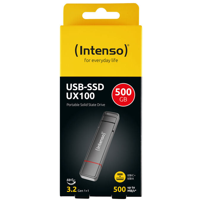 Intenso 3850450 UX100 SSD Esterno USB 3.2 500 GB USB C e USB A 500 MB-s lettura colore Antracite