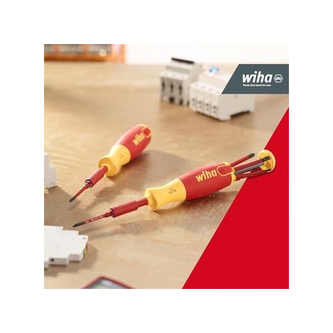 Wiha SB283109020 LiftUp electric Cacciavite con Magazzino Portapunte 6 slimBit SL e PH 75 mm colore Rosso Giallo