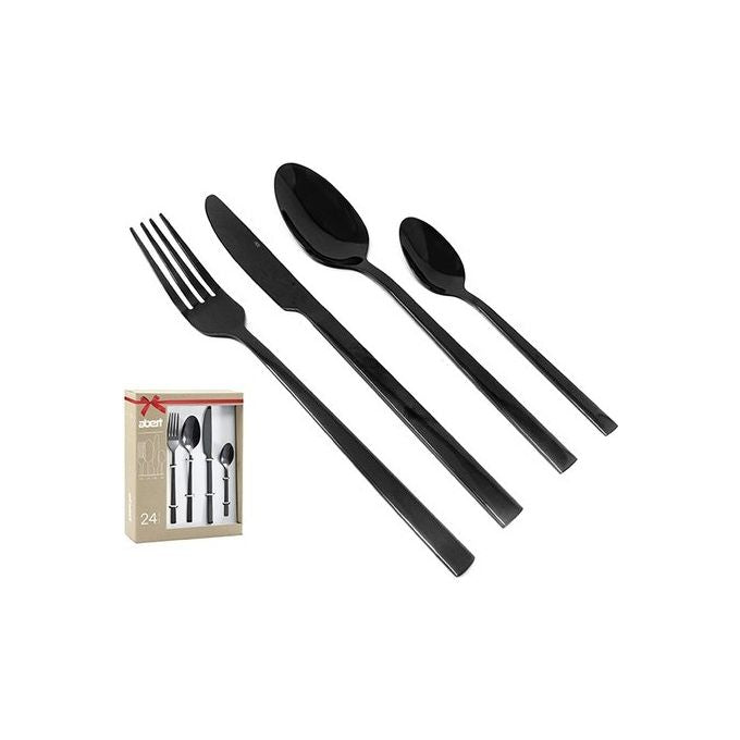 Abert 100LBN4280240F Bond Servizio Posate 24 Pezzi in Acciaio Inox 18-10 Nero Lucido PVD Lavabile in Lavastoviglie colore Nero