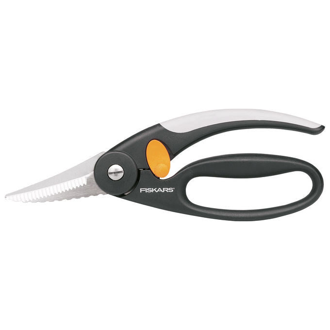Fiskars 1003032 Functional Form Forbici per Pesce Lama Seghettata in Acciaio Inossidabile Impugnatura Ergonomica Softtouch Tensione Regolabile Lavabile in Lavastoviglie colore Nero Grigio
