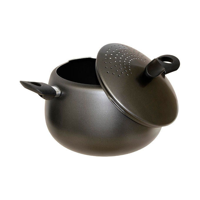 Domo ETHNO Cuocipasta in Lega di Alluminio con Rivestimento Antiaderente Dural Premium 24 cm Capacita' 5,5 L con Coperchio Scolapasta Colore Antracite