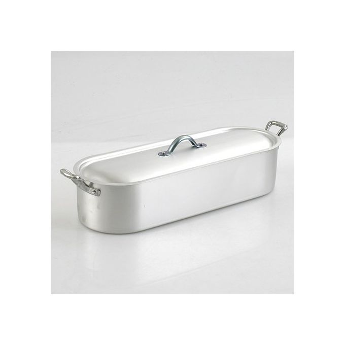 Agnelli FAMA1840 Family Cooking Pesciera in Alluminio con Griglia e Coperchio 40x13 cm Manici in Acciaio Inox Nickel Free colore Argento