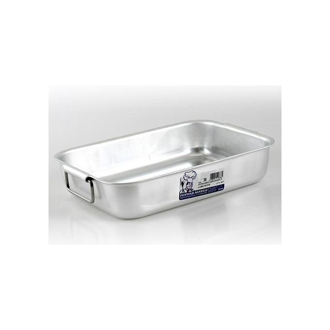 Agnelli ALMA15150 Rostiera Rettangolare in Alluminio 3 mm Angoli Tondi Maniglie Snodate in Acciaio Inox Utilizzabile su Gas e in Forno colore Argento