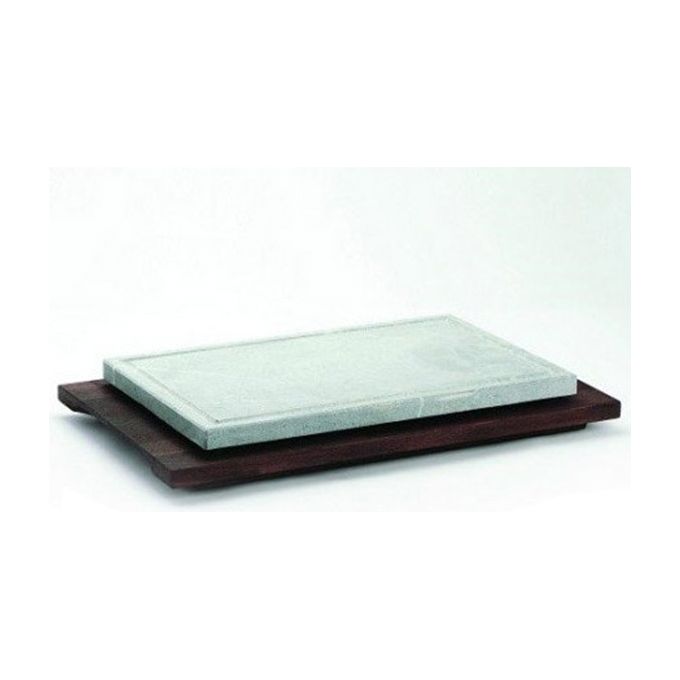 Bisetti BT-99114 Pietra Ollare Rettangolare 25x40 cm con Base in Legno Wengé colore Bianco
