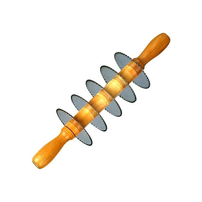 ELETTRO CENTER ART.003 Tagliasfoglia 5 Lame Dentate in Acciaio Inox Diametro 8,8 cm Regolabile con Distanziali in Legno di Faggio colore Argento