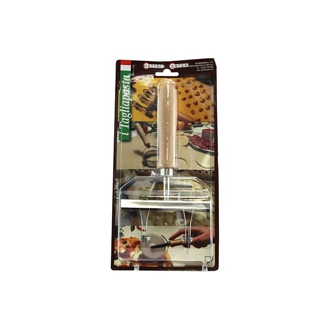 ELETTRO CENTER ART.19 Tagliapasta Regolabile 2 Lame Lisce Acciaio Inox Manico in Legno di Faggio colore Argento