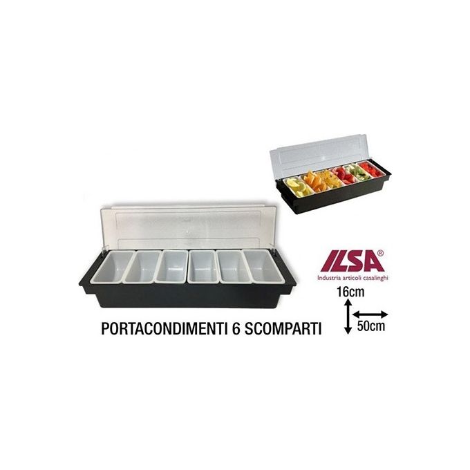 ILSA 45190060PCV Mixage Portacondimenti a 6 Scomparti in Plastica ABS PP PC con Coperchio Ermetico Lavabile in Lavastoviglie per Uso Professionale in Bar e Ristorazione colore Trasparente