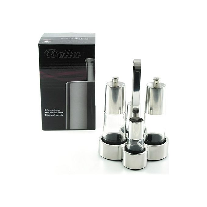 Pinti Inox 57765100 Bella Set Condimento da Tavola in Acciaio Inox e Vetro con Sistema Salvagoccia 4 Pezzi colore Cromo