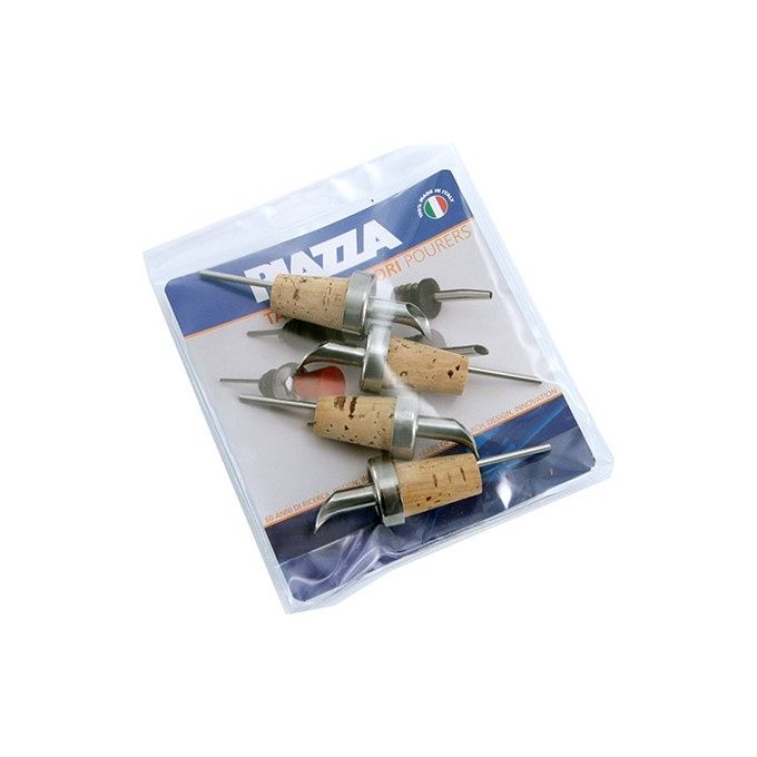Piazza 0505004 Tappo Versatore Curvo in Acciaio Inox con Sughero per Olio Vino Liquore Beccuccio Antigoccia Confezione da 4 Pezzi colore Nero