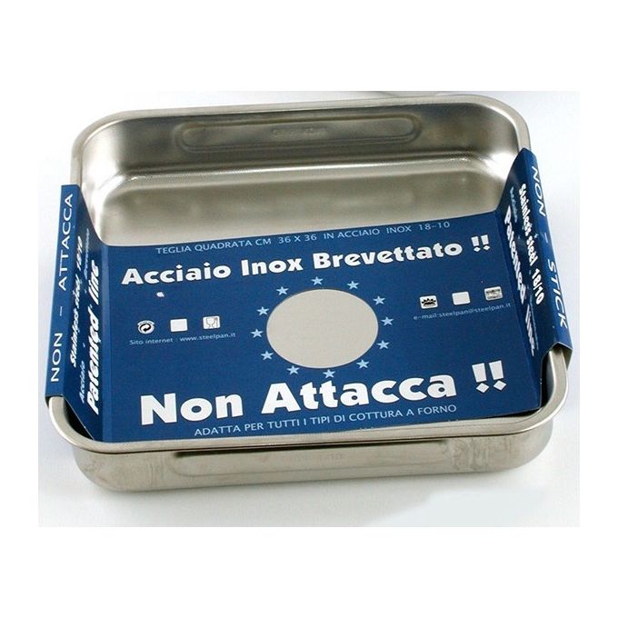 Steel Pan 776 Teglia quadrata antiaderente acciaio inox 18-10 antigraffio 36x36 cm