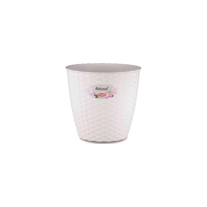 Stefanplast Natural Coprivaso Tondo Stile Rattan 24 cm 6,2 lt per Interno ed Esterno colore Bianco
