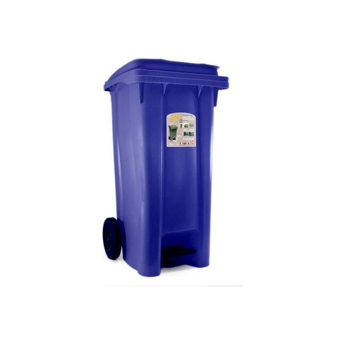 Stefanplast 6436 Bidone Carrellato con Pedale 120 L con Ruote Anello Fermasacco Made in Italy colore Blu Traffico