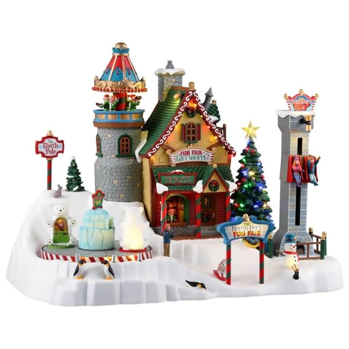 LEMAX 35020-UK Santa's Wonderland Sights and Sounds North Pole Fun Fair con Adattatore 4.5V colore Multicolore
