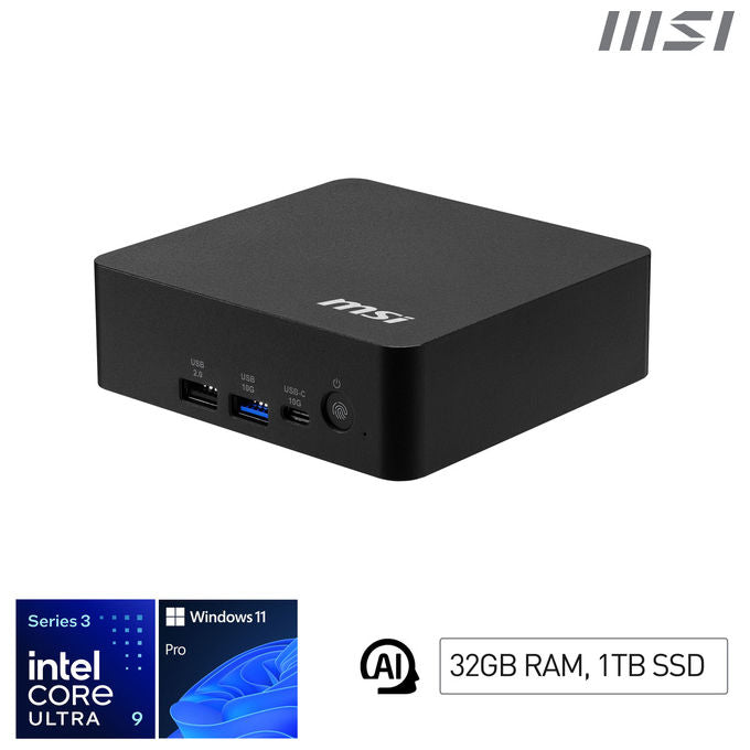 MSI 3MG-002EU Cubi NUC AI+ Mini PC Intel Core Ultra 9 386H 32GB DDR5 1TB SSD NVMe Wi-Fi 7 Windows 11 Pro colore Nero