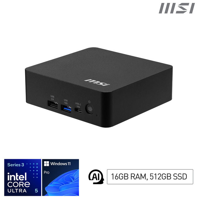 MSI 3MG-004EU Cubi NUC AI+ Mini PC Intel Core Ultra 5 322 16GB DDR5 512GB SSD Wi-Fi 7 Windows 11 Pro colore Nero