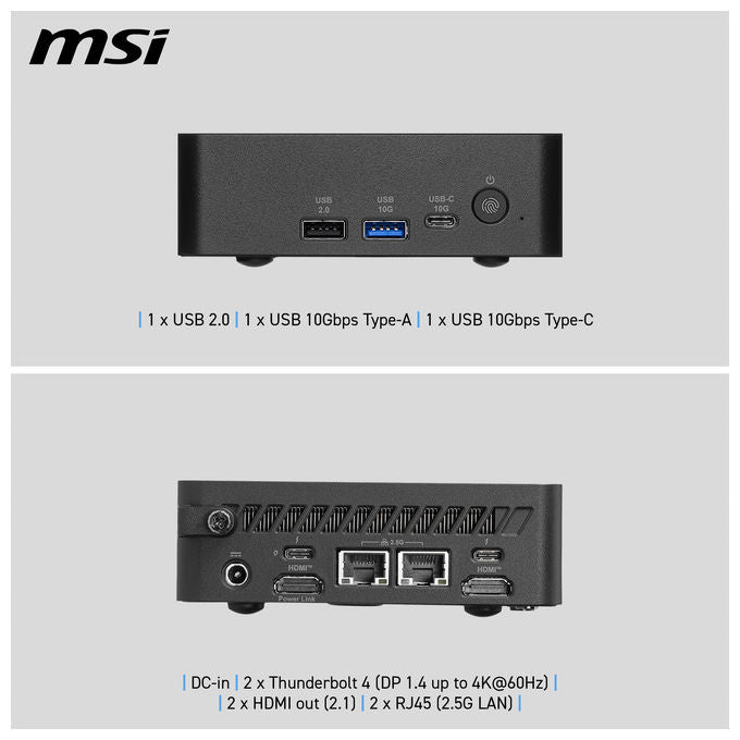 MSI 3MG-004EU Cubi NUC AI+ Mini PC Intel Core Ultra 5 322 16GB DDR5 512GB SSD Wi-Fi 7 Windows 11 Pro colore Nero