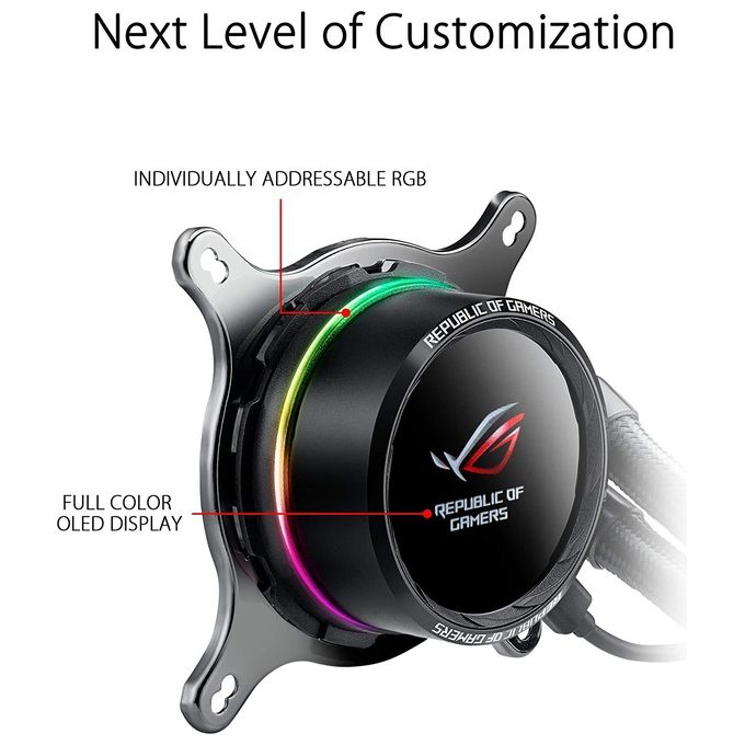 ASUS ROG RYUO 240 Sistema di Raffreddamento per CPU All-In-One Liquid, Display OLED, Aura Sync RGB, 2 Ventole di Raffreddamento da 120 mm, Nero