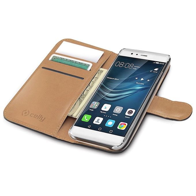 Celly WALLY582 Custodia a Libro in Similpelle per Huawei P9 Plus con Flap Magnetico Slot Carte Funzione Stand colore Nero