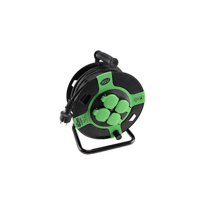 Rev Avvolgicavo in Plastica 40mt IP 44 4-Fold Nero-verde