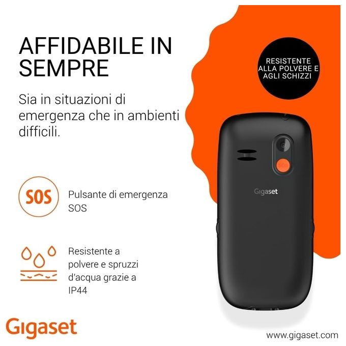 Gigaset GL395, Telefono Cellulare per Anziani, Nero, Sim Singola, Tasto SOS
