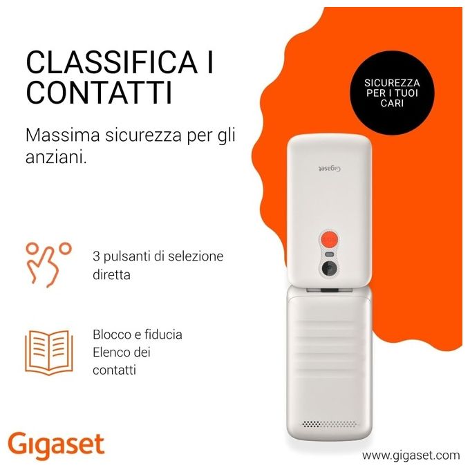 Gigaset, Telefono Cellulare per Anziani GL595, Clamshell, Bianco