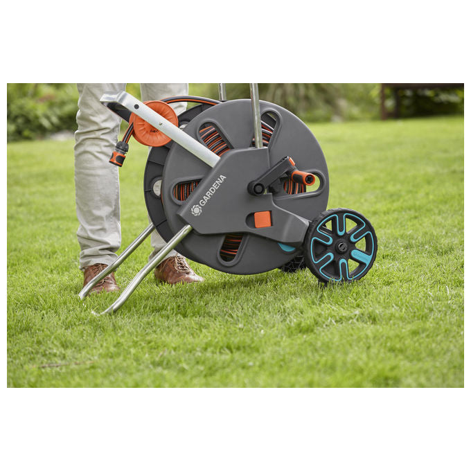 Gardena 18520-20 CleverRoll L Easy Carrello Avvolgitubo Manuale capacita' 100 m colore Nero Blu Arancione