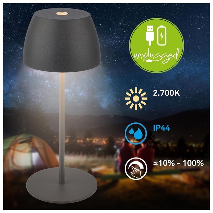 Briloner Lampada da Tavolo Led Mini Ricaricabile Antracite Dimmerabile IP44