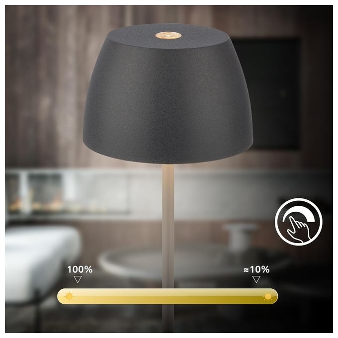 Briloner Lampada da Tavolo Led Mini Ricaricabile Antracite Dimmerabile IP44