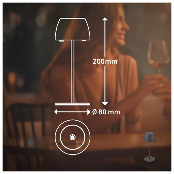 Briloner Lampada da Tavolo Led Mini Ricaricabile Antracite Dimmerabile IP44