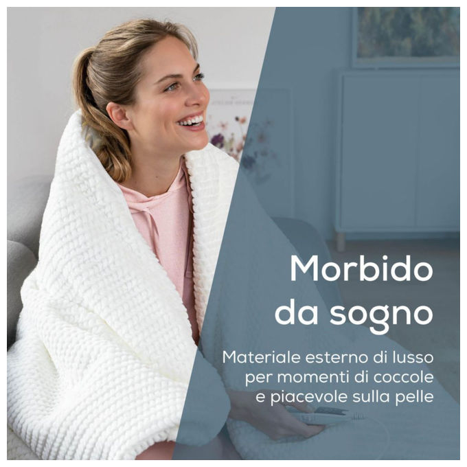 Beurer 40052 Termocoperta HD 82 Helsinki 6 livelli di temperatura spegnimento automatico dopo 3 ore materiale super morbido colore Bianco
