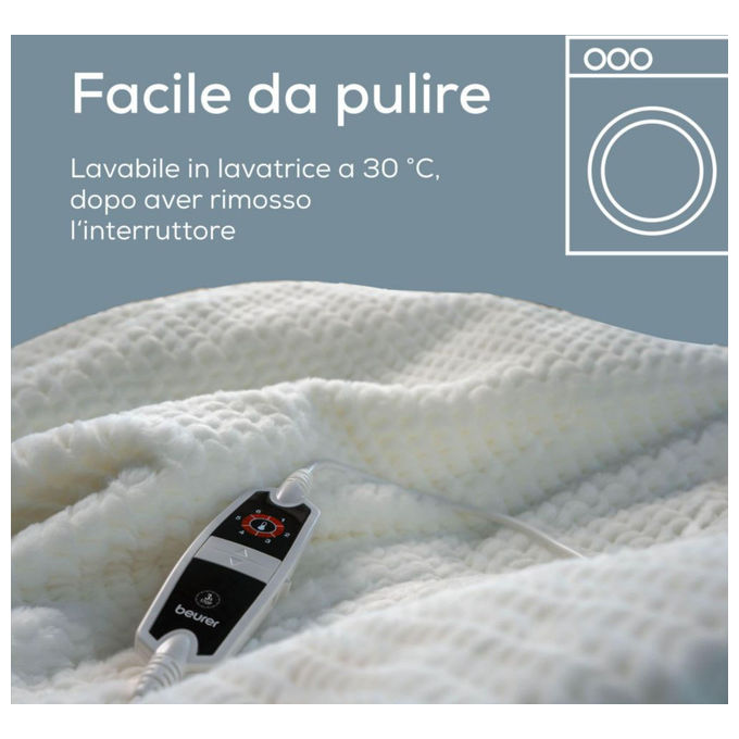 Beurer 40052 Termocoperta HD 82 Helsinki 6 livelli di temperatura spegnimento automatico dopo 3 ore materiale super morbido colore Bianco