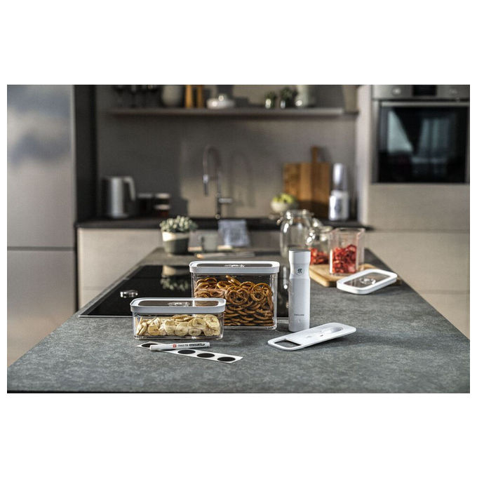 ZWILLING 1025970 FRESH and SAVE CUBE Set di avviamento per sottovuoto 5 pezzi con contenitori M 2M pompa a vuoto misurino etichette NFC colore Bianco trasparente