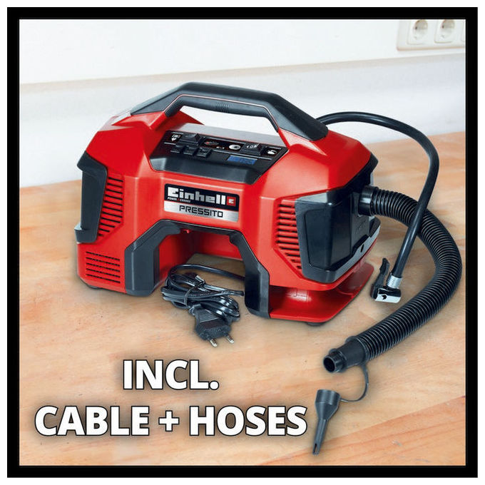 Einhell Compressore Ibrido Pressito 4020460 per Gonfiaggio Pneumatici e Materassi con Batteria e Cavo di Alimentazione